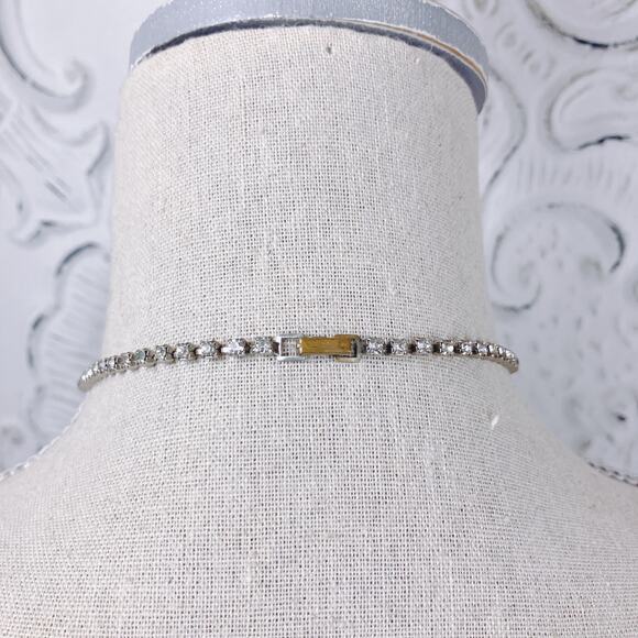 Vintage Mid Century Choker Necklace, Rhinestone, Hollywood Regency, 1950s - Picture 9 of 11